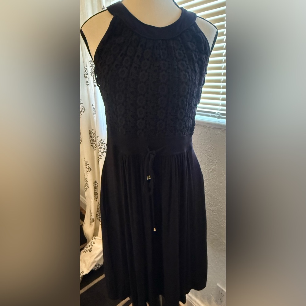 Calvin Klein Black Smocked Midi Dress